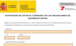 Certificado de estar al corriente de pago con la Seguridad Social